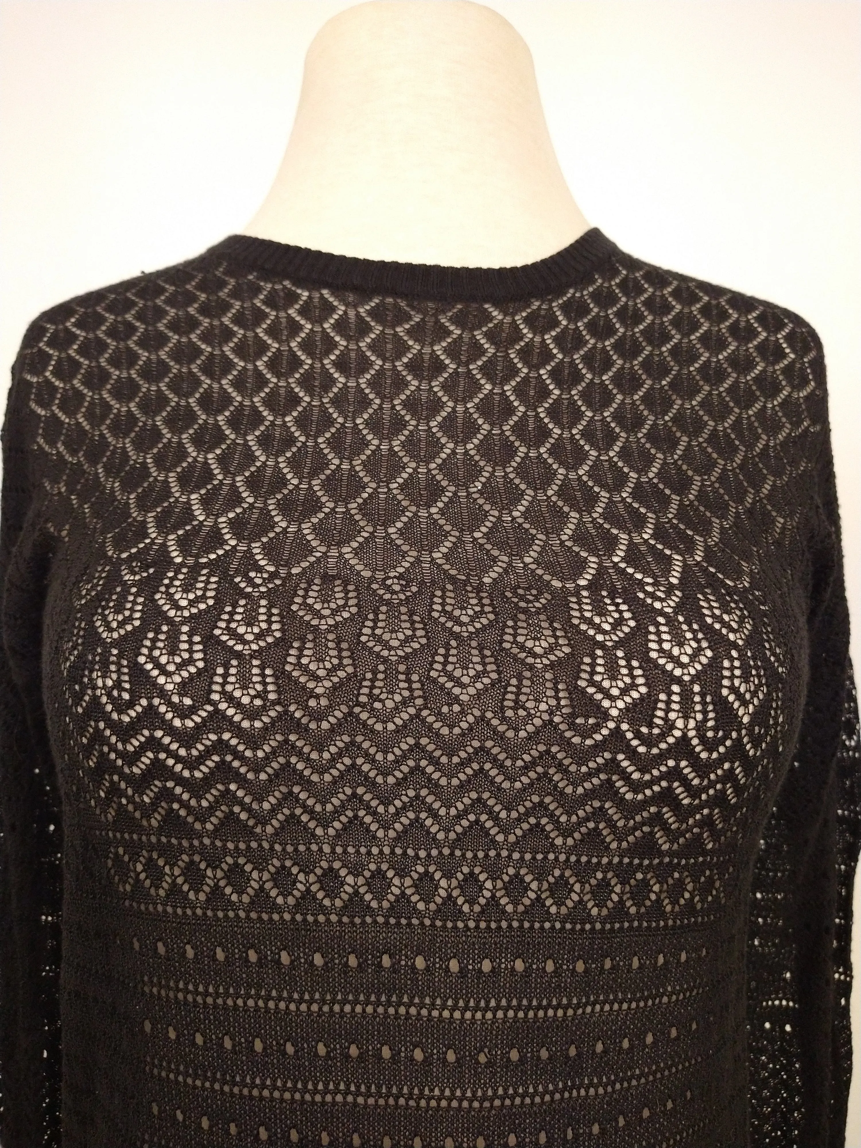 00's Sexy Black Openwork Knit Long Sleeve Top by Proenza Schouler