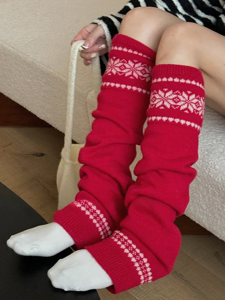 Beige Snowflake Knitted Leg Warmers