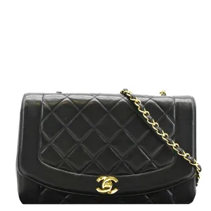 CHANEL Diana Flap Vintage Quilted Leather Shoulder Bag Black