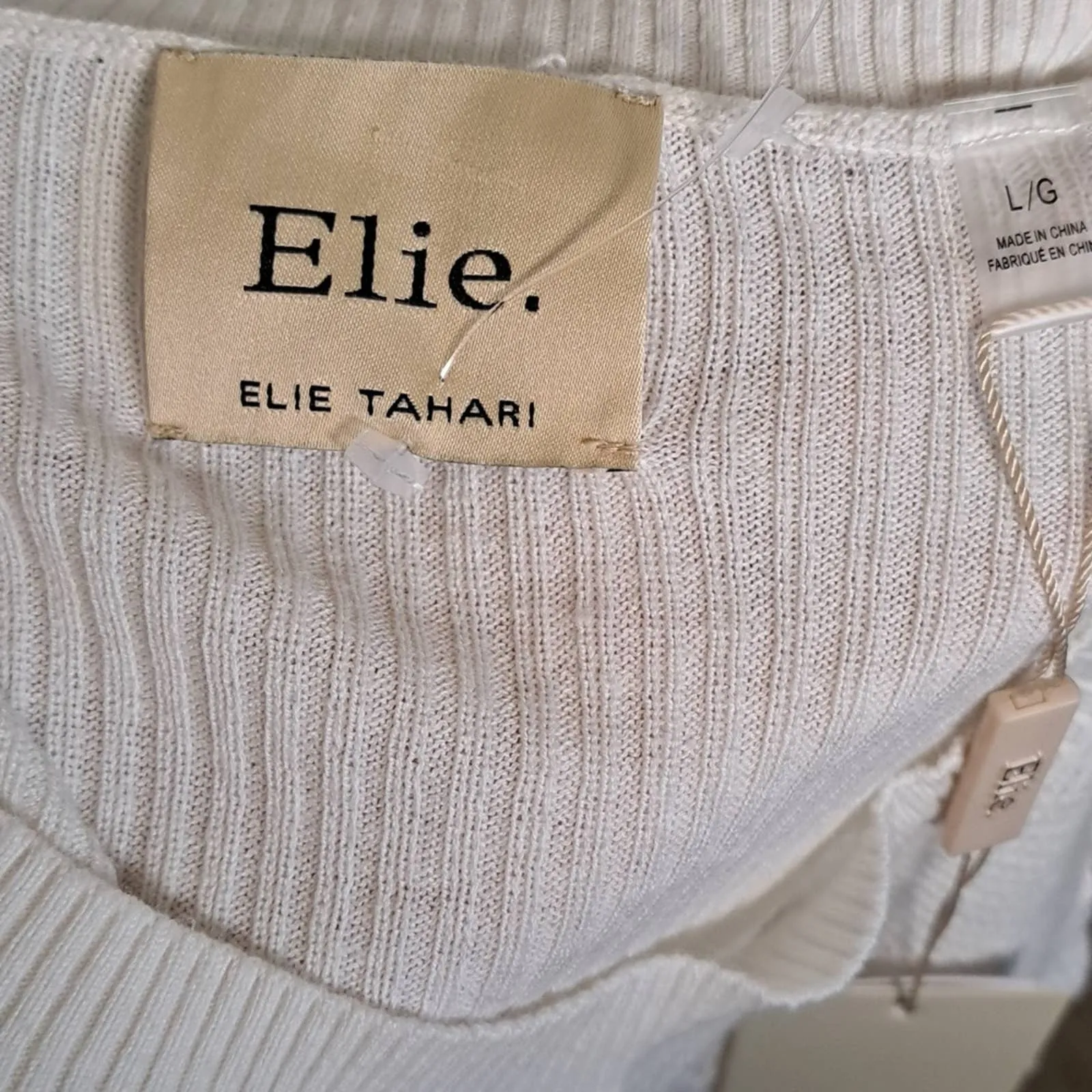 ELIE TAHARI Silk Blend Open Knit Sweater Large Ivory