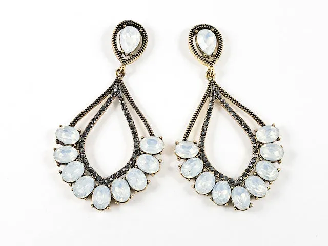Fancy Elegant Textured Open Dangle Style With Teal Color Crystal Fashion Earrings