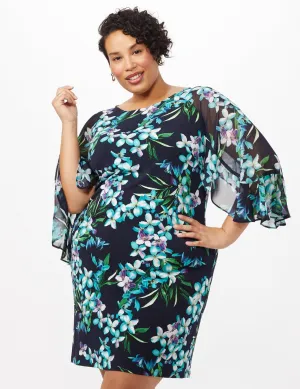 Floral Knit Dress with Chiffon Sleeves