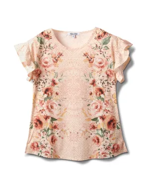 Flutter Sleeve Floral Mirror Print Tee