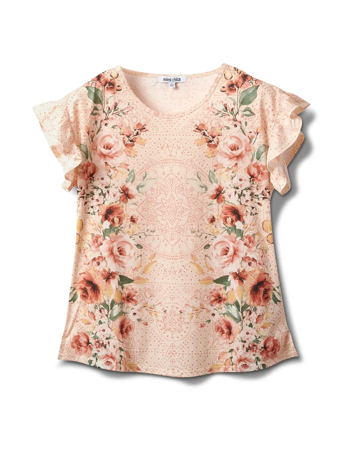 Flutter Sleeve Floral Mirror Print Tee