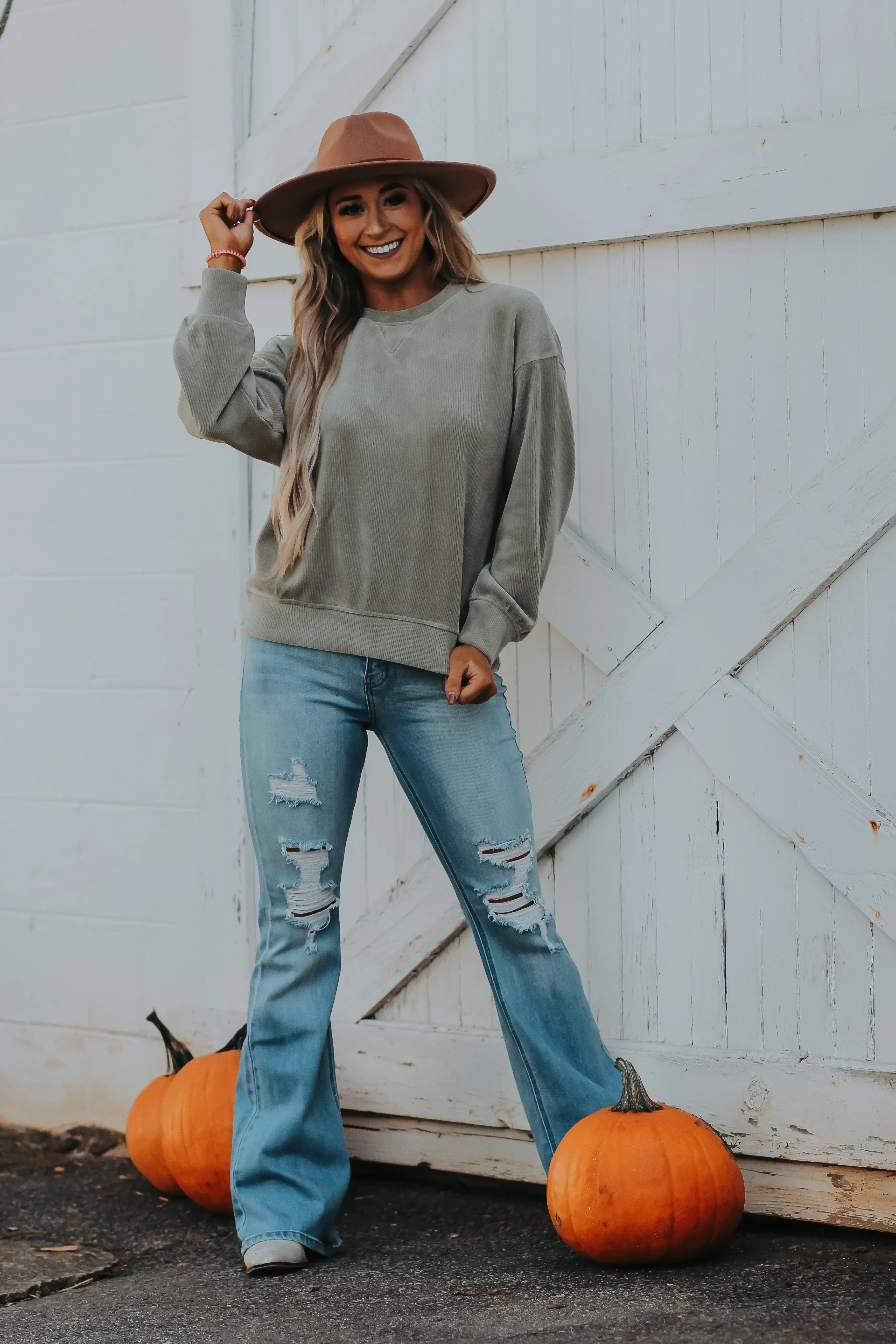Light Olive Soft Knit Corded Top