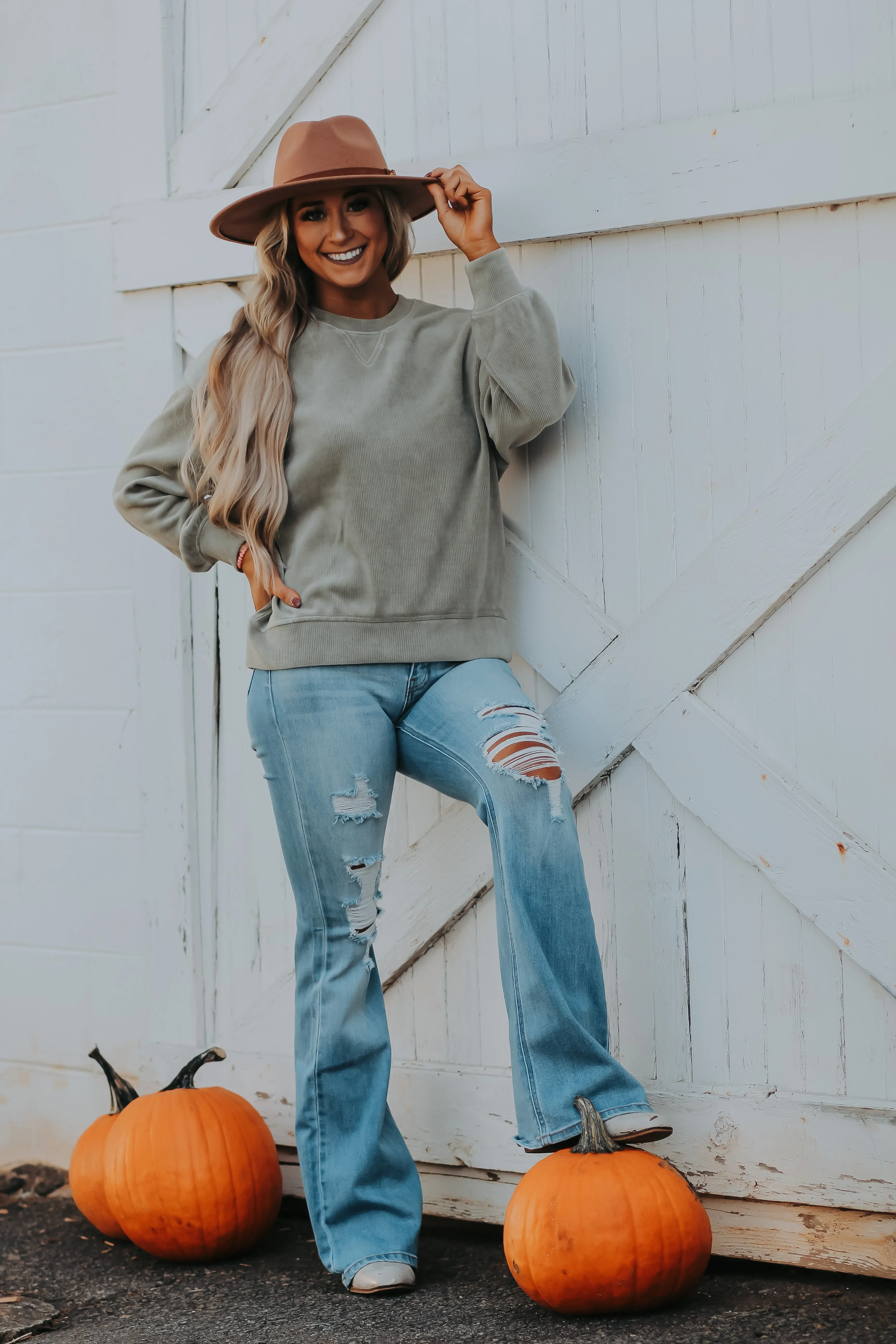 Light Olive Soft Knit Corded Top