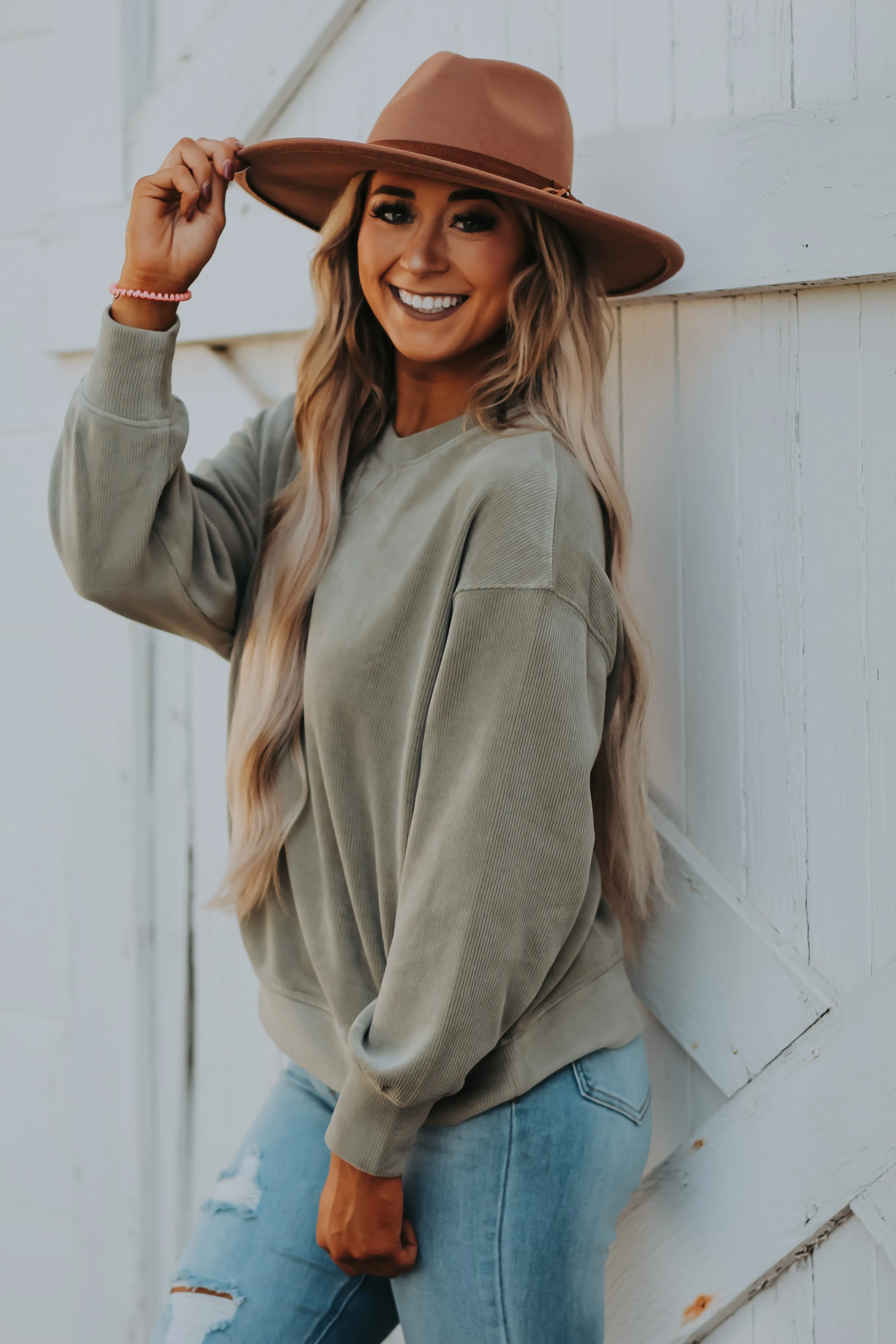 Light Olive Soft Knit Corded Top