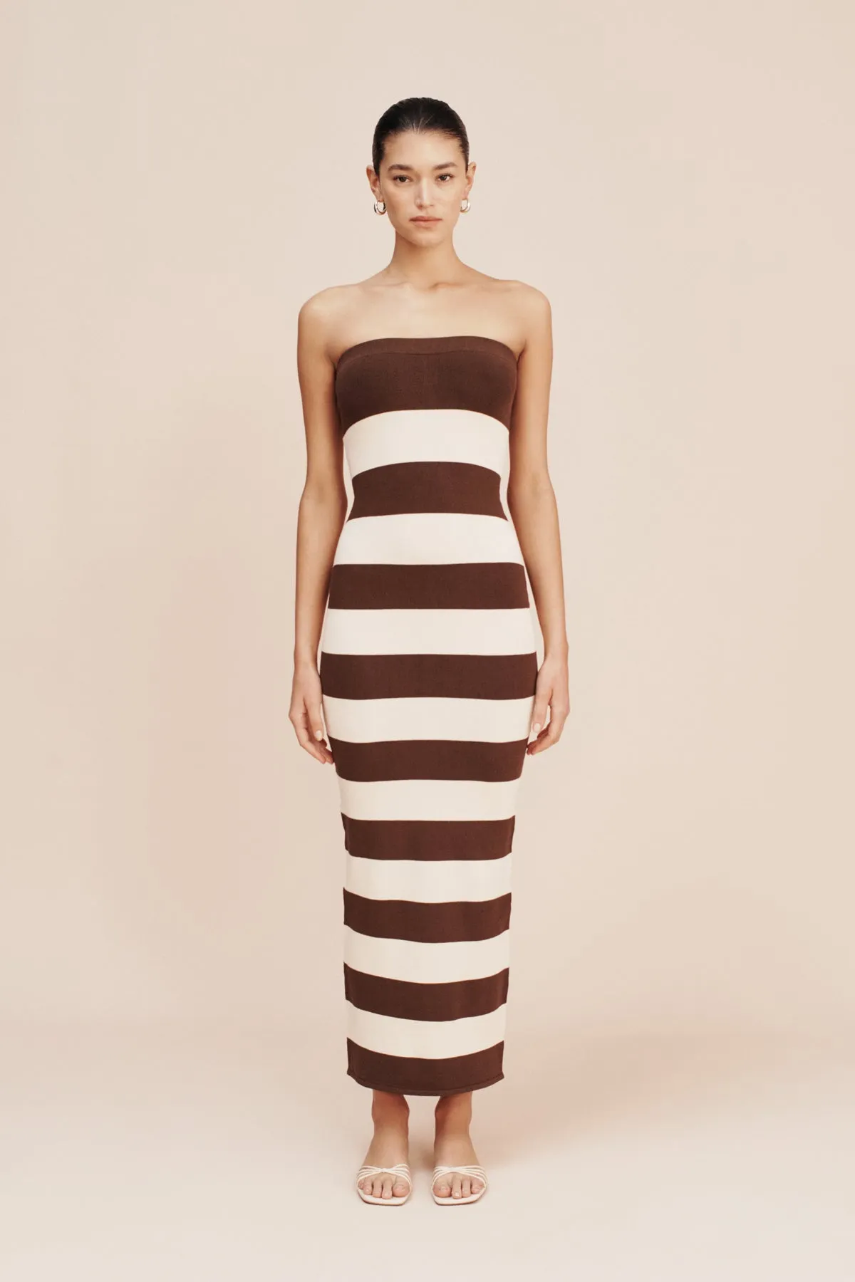 Posse Theo Strapless Dress in Chocolate Stripe