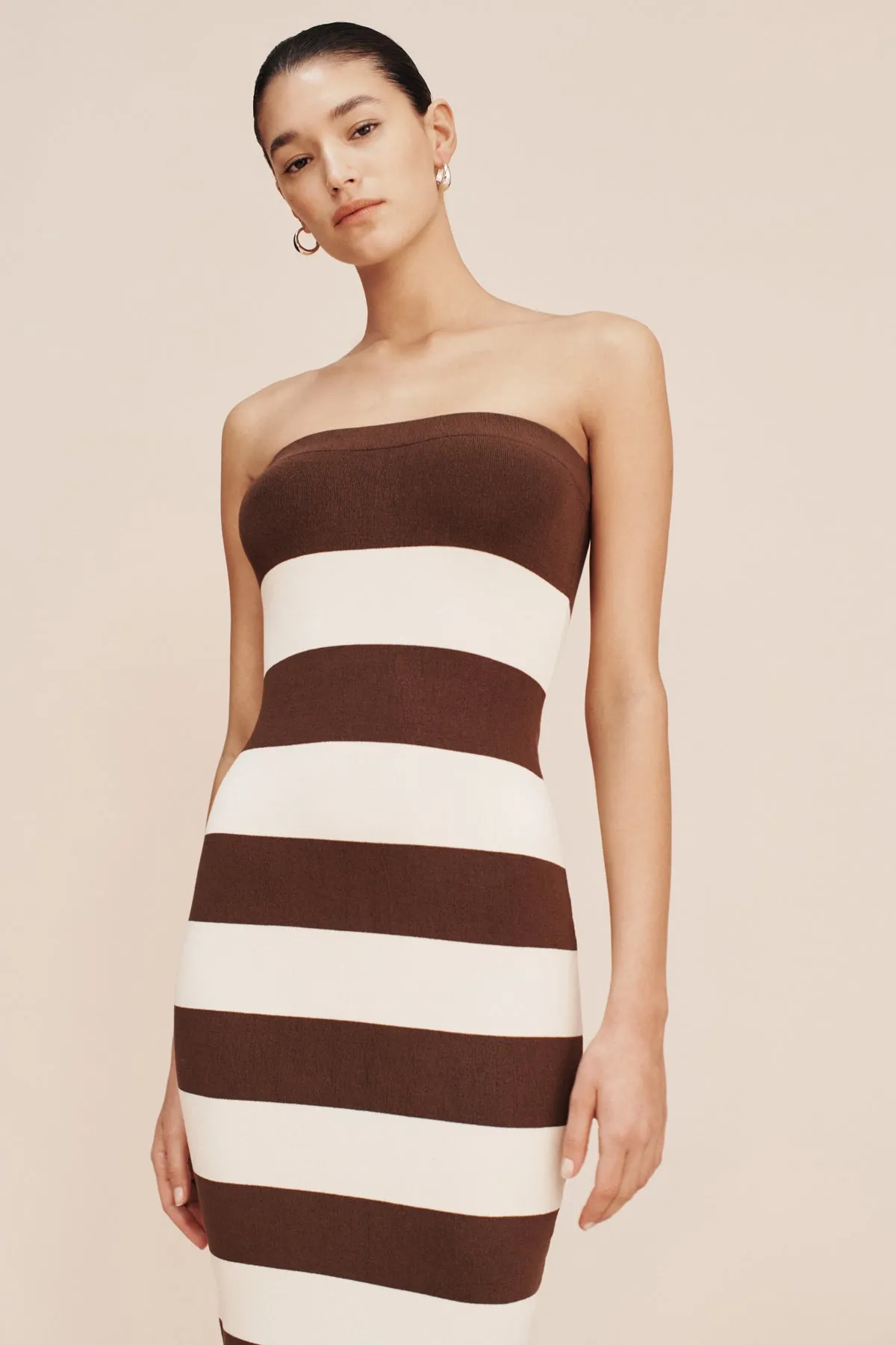Posse Theo Strapless Dress in Chocolate Stripe