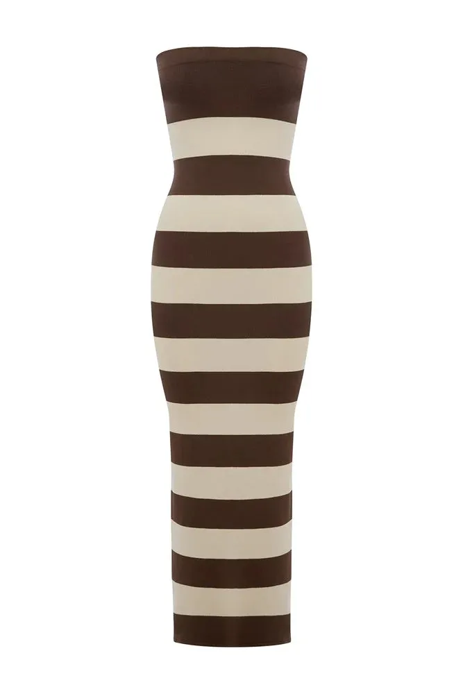 Posse Theo Strapless Dress in Chocolate Stripe