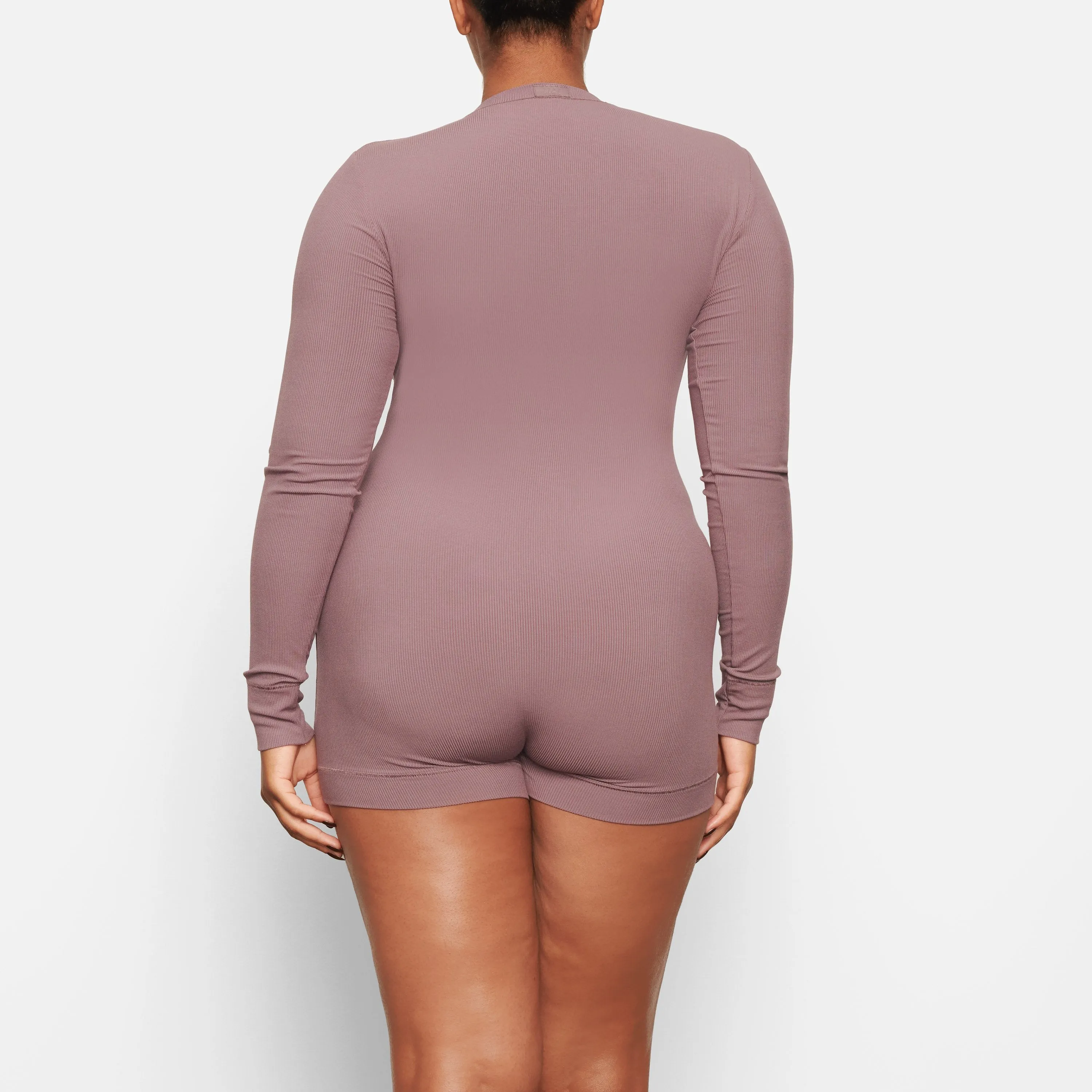SOFT LOUNGE BUTTON UP HENLEY ONESIE | PLUM