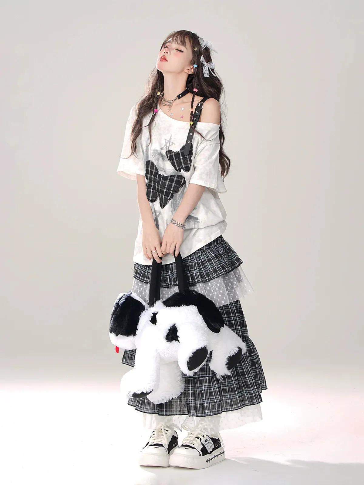 T-Shirt Sweet Loose Shoulder Strap Love One