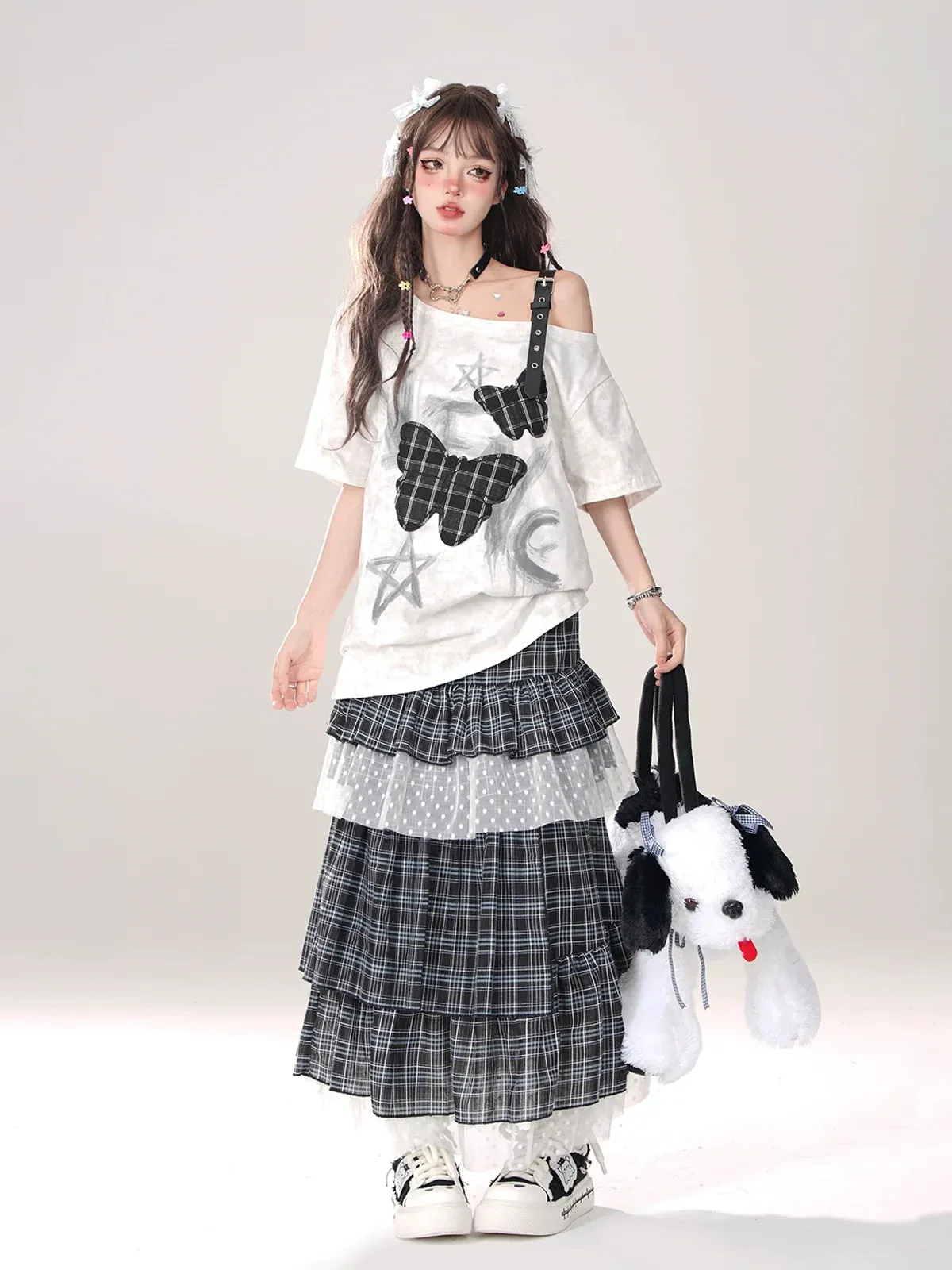 T-Shirt Sweet Loose Shoulder Strap Love One