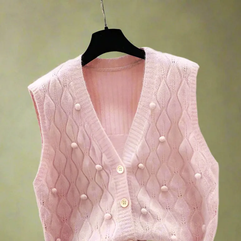 Vintage Soft  Cable-Knit Sleeveless Cardigan